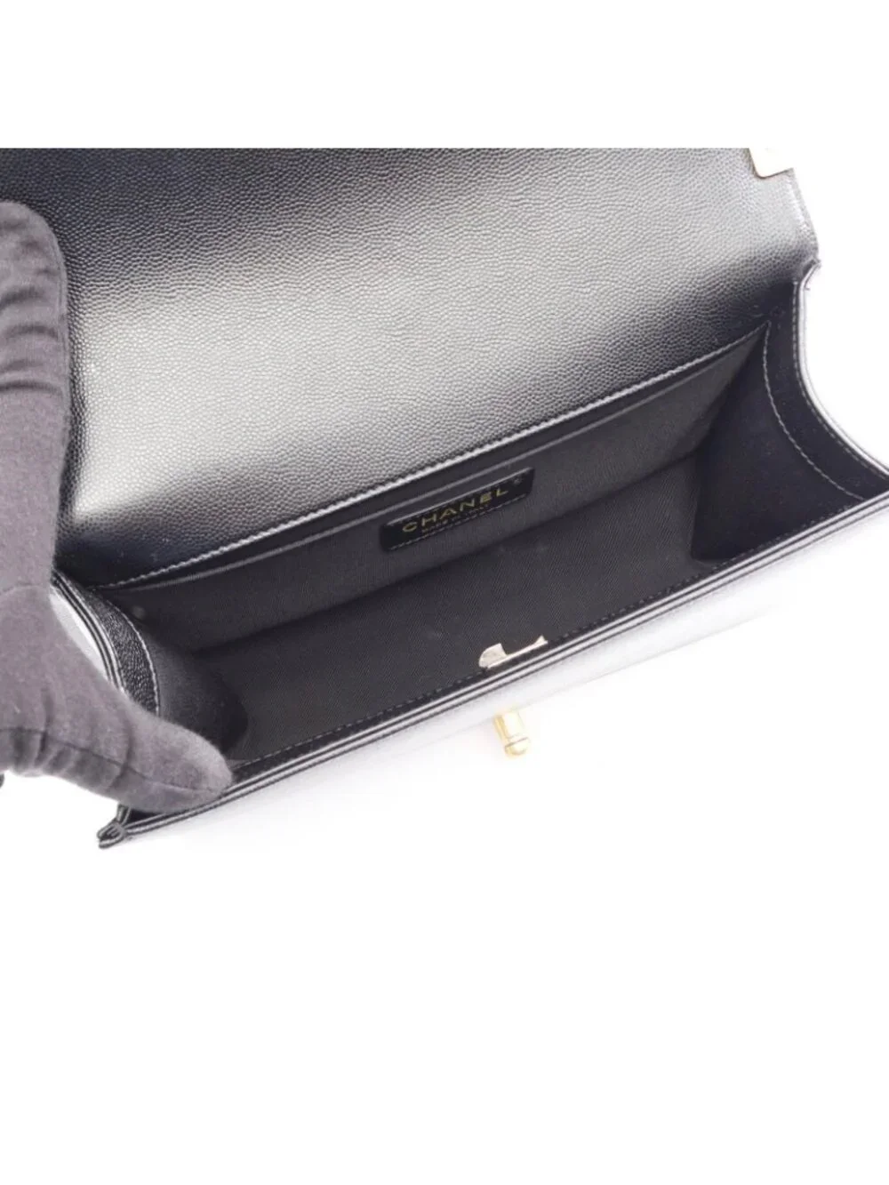 Chanel Shoulder Bag Boy Black Caviar Leather Chain